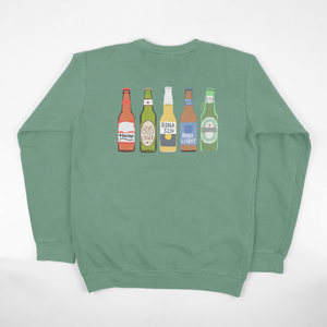 beer bottles - light green crewneck sweatshirt